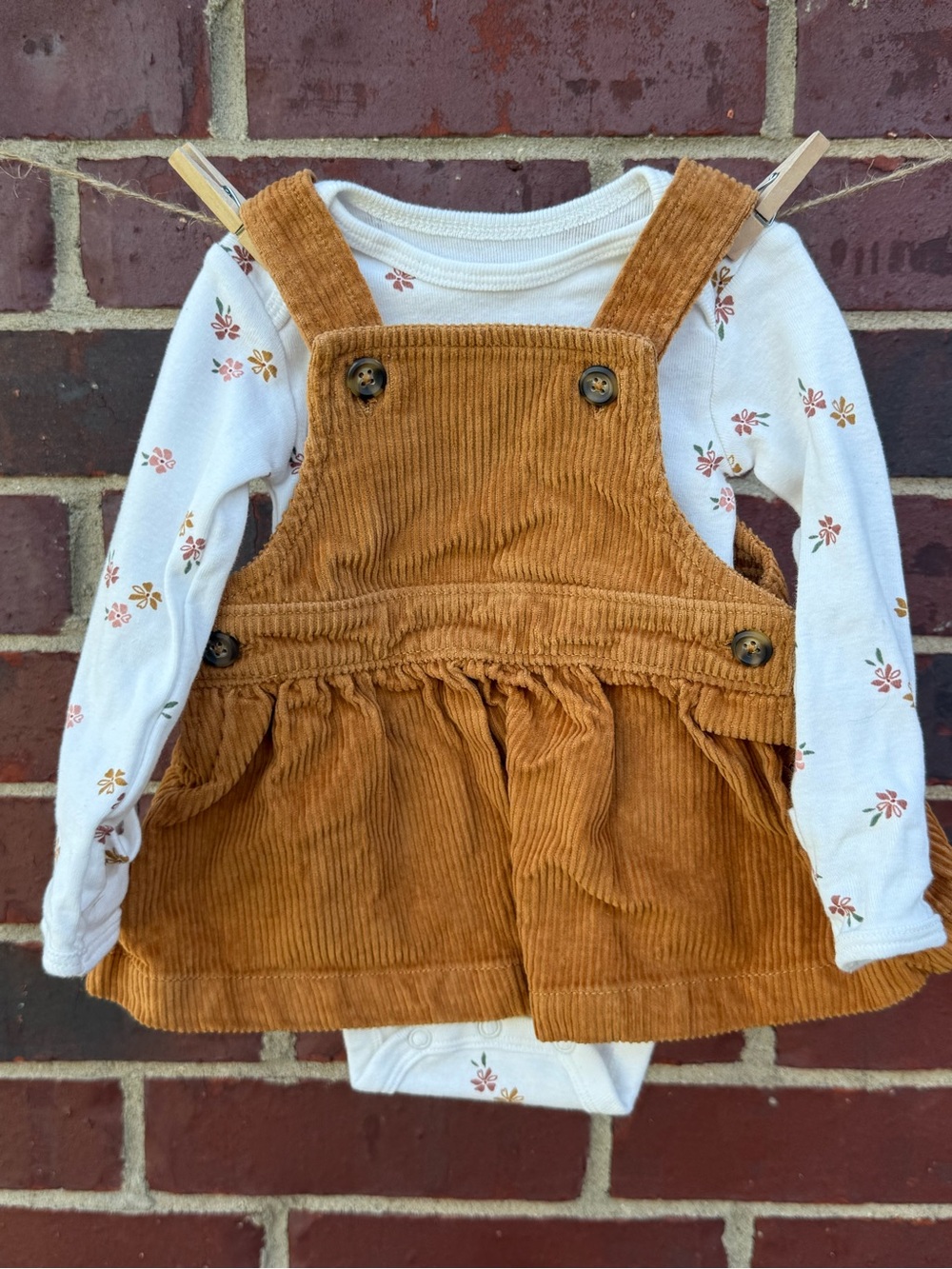 Carter's Rust Corduroy Pinafore Overalls Dress with White Floral Bodysuit